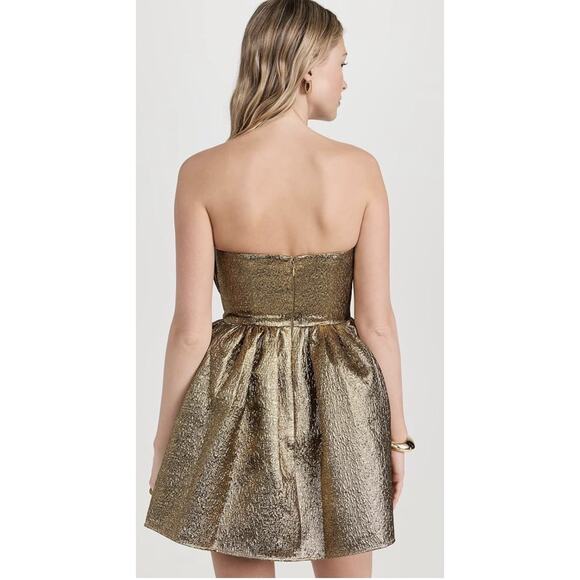 Self-Portrait Gold Metallic Jacquard Mini Dress Cocktail Formal Holiday Size 6 - Picture 3 of 16